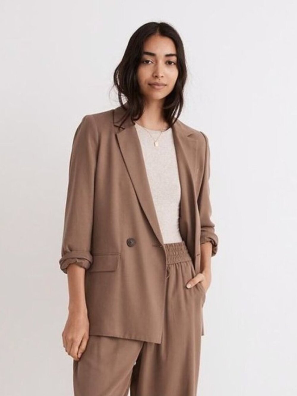 NWT Madewell Drapeweave Caldwell Double-Breasted Blazer Taupe Brown Size S!